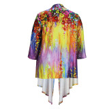 Plus Size Women Printed Long Sleeve Irregular Shirt Jacket
