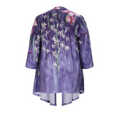 Plus Size Women Printed Long Sleeve Irregular Shirt Jacket