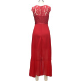 Women v-neck sleeveless lace mesh dress