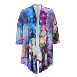 Plus Size Women Printed Long Sleeve Irregular Shirt Jacket