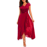 Women v-neck sleeveless lace mesh dress