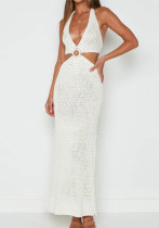 Women v-neck tie beach dress