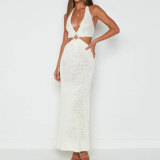 Women v-neck tie beach dress