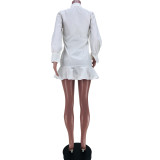 Women Clothing Autumn Long Sleeve Button Up Sexy Ruffle Dress