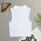 Women Ribbed Turtleneck Athletic Quick Dry Yoga Suit Tank Top