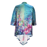 Plus Size Women Printed Long Sleeve Irregular Shirt Jacket