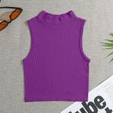 Women Ribbed Turtleneck Athletic Quick Dry Yoga Suit Tank Top