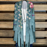 Plus Size Women Printed Long Sleeve Irregular Shirt Jacket