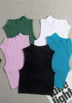 Women Ribbed Turtleneck Athletic Quick Dry Yoga Suit Tank Top