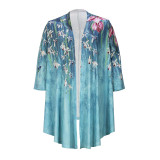 Plus Size Women Printed Long Sleeve Irregular Shirt Jacket
