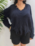 Plus Size WomenLoose V Neck Casual Sweater