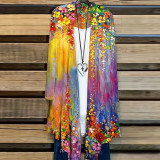 Plus Size Women Printed Long Sleeve Irregular Shirt Jacket