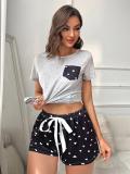 Women Summer Short Sleeve Heart Print Casual Loungewear Two-Piece Set