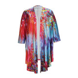 Plus Size Women Printed Long Sleeve Irregular Shirt Jacket