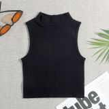 Women Ribbed Turtleneck Athletic Quick Dry Yoga Suit Tank Top