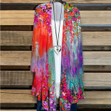 Plus Size Women Printed Long Sleeve Irregular Shirt Jacket