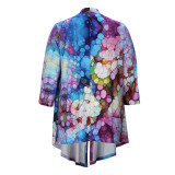 Plus Size Women Printed Long Sleeve Irregular Shirt Jacket