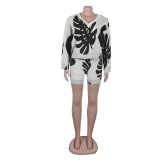 Sexy Leaf V-Neck Pullover Long-Sleeved Sweater Two-Piece Set