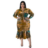 Plus Size Fall Women's Collared Open Long Sleeve Dress