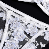 Sexy Romantic Flower Embroidery See-Through Sexy Suit For Women