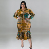 Plus Size Fall Women's Collared Open Long Sleeve Dress