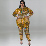 Plus Size Women's Fall Print Long Sleeve Jumpsuit