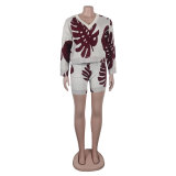 Sexy Leaf V-Neck Pullover Long-Sleeved Sweater Two-Piece Set