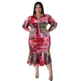 Plus Size Fall Women's Collared Open Long Sleeve Dress