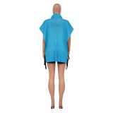 Women's Fashion Pressed Pleated Blouse Printed Turtleneck Loose Top