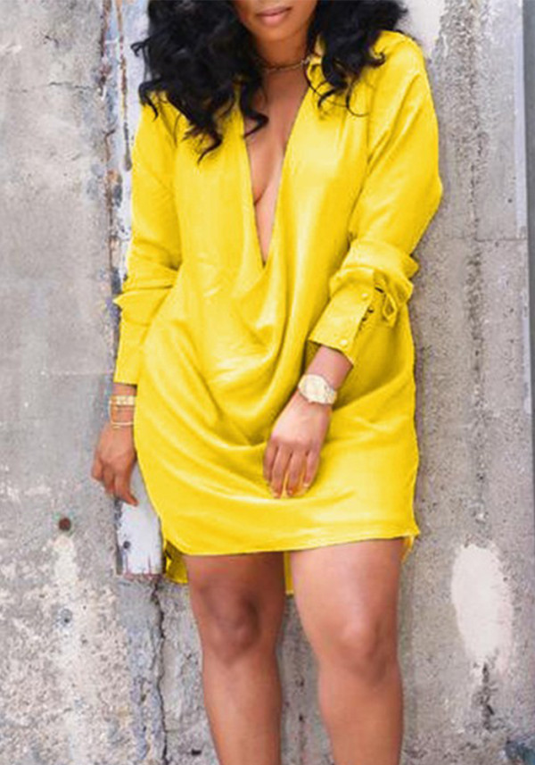 Women's nightclub low cut deep v sexy solid color dress