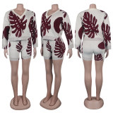 Sexy Leaf V-Neck Pullover Long-Sleeved Sweater Two-Piece Set