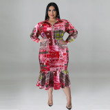 Plus Size Fall Women's Collared Open Long Sleeve Dress
