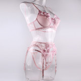 Summer Pink Big Heart Print Underwired Bra Thong Sexy Lingerie Three-Piece