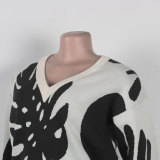 Sexy Leaf V-Neck Pullover Long-Sleeved Sweater Two-Piece Set