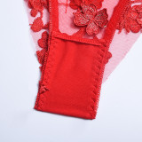 Sexy Romantic Flower Embroidery See-Through Sexy Suit For Women