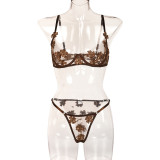 Sexy Romantic Flower Embroidery See-Through Sexy Suit For Women