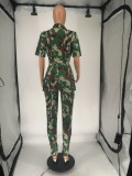 Women Fall Winter Fashion Print Cargo Style Casual Two-Piece Pants Set