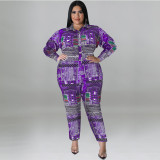 Plus Size Women's Fall Print Long Sleeve Jumpsuit