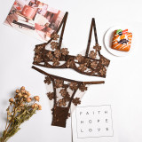 Sexy Romantic Flower Embroidery See-Through Sexy Suit For Women