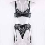 Summer Pink Big Heart Print Underwired Bra Thong Sexy Lingerie Three-Piece