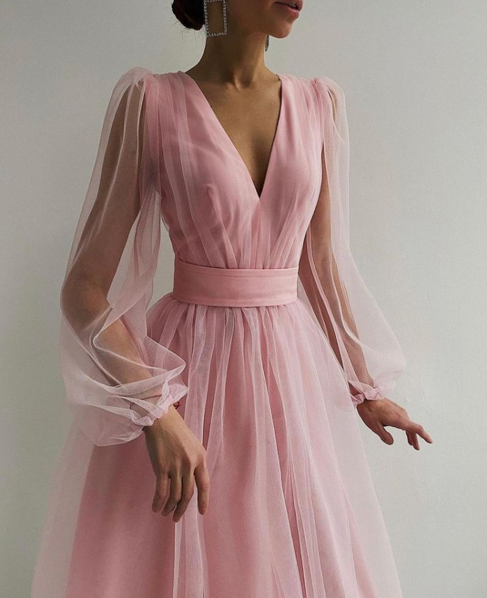 Women Fall V-Neck Mesh A-line Party Dress