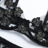 Sexy Romantic Flower Embroidery See-Through Sexy Suit For Women