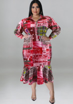 Plus Size Fall Women's Collared Open Long Sleeve Dress Plus Size Fall Women's Collared Open Long Sleeve Dress