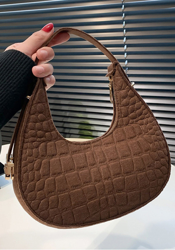 Baguette bag women's spring fashion retro felt creasing crocodile pattern underarm bag women's shoulder bag