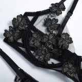 Sexy Romantic Flower Embroidery See-Through Sexy Suit For Women