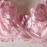 Summer Pink Big Heart Print Underwired Bra Thong Sexy Lingerie Three-Piece