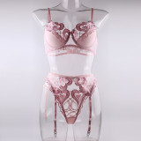 Summer Pink Big Heart Print Underwired Bra Thong Sexy Lingerie Three-Piece