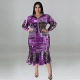 Plus Size Fall Women's Collared Open Long Sleeve Dress