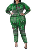 Plus Size Women's Fall Print Long Sleeve Jumpsuit