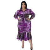 Plus Size Fall Women's Collared Open Long Sleeve Dress